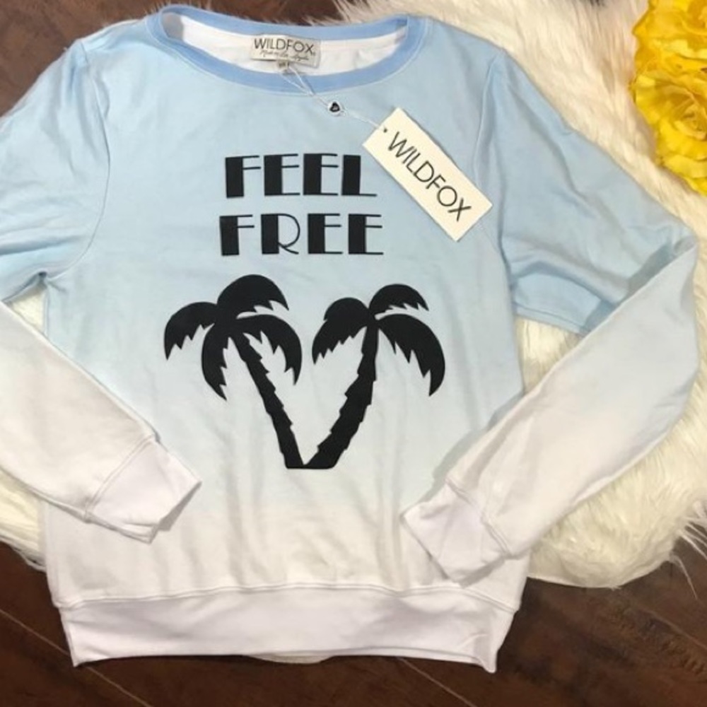 Wildfox Ombré Blue “Feel Free” Palms Sweater S